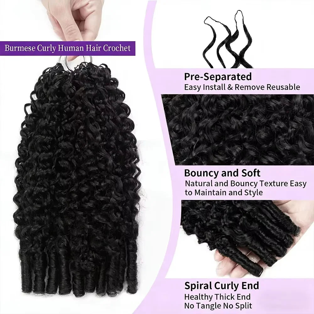Slikwave Burmese Curly Knotless Pre-Separated Human Hair Crochet Real Water Wave Human Hair Extensions Natural Color For women