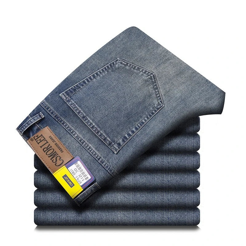 Brand  Men's Autumn Slim fit Straight-leg Jeans Trendy Long Pants Casual Comfortable Denim Trousers