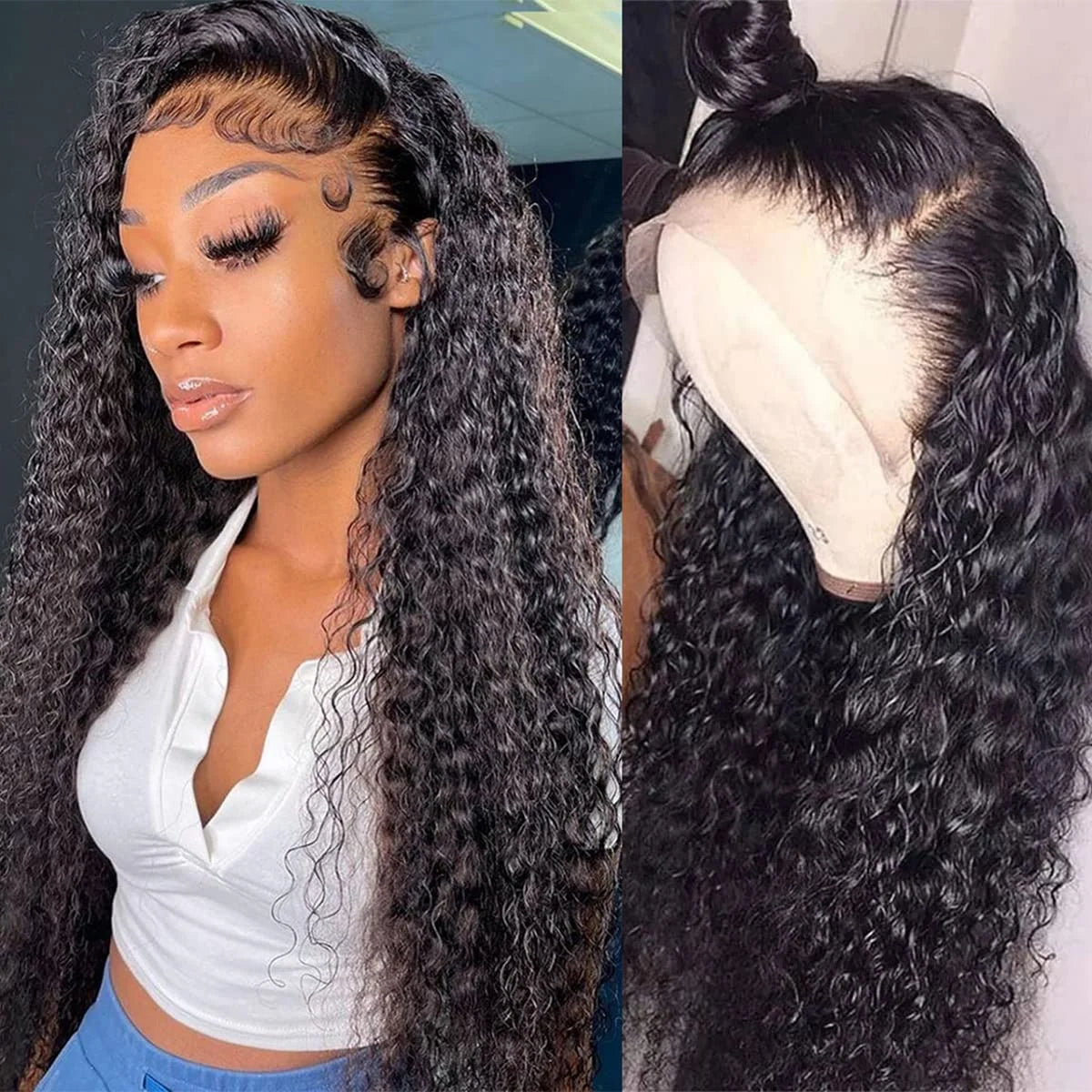 300 Density Deep Wave Frontal Wig 13x6 Hd Glueless 100% Human Hair Water Wave Curly Lace Front Wig For Women 30 34inch On Sale
