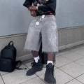 Men Wide Leg Jeans Calf Length Trousers Vintage Mid Waist Washed Diamonds Distressed Pockets Denims Streetwear Summer 2025
