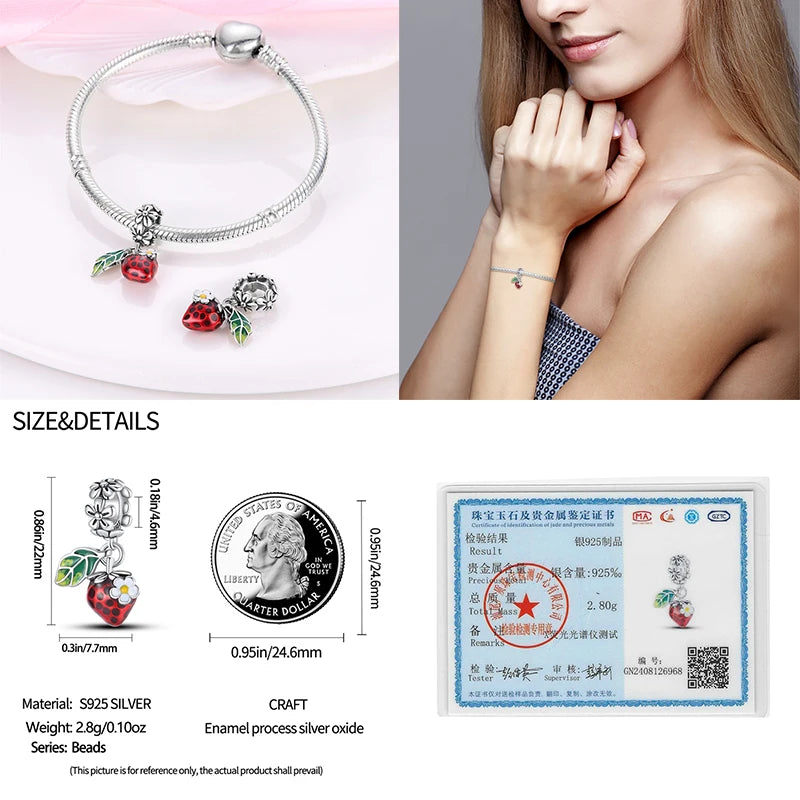 Charms Fit Pan Bracelets S925 Silver Color Strawberry Cherry Blueberries Fruit Sweet Original DIY Jewelry Birthday Fine Gifts