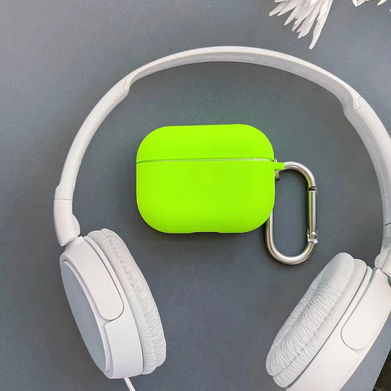 Air pods Case Neon Green official Silicone Cases for Airpods 4 Pro 1 2 Liquid Fluorescence Hot Pink Silicone Hook Cover Air Pods