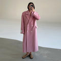 Women Olive Green Oversized Coat Notched Lapel Double Breasted Straight Outerwear Vintage Fall Winter Daily 2026 Office Outfit