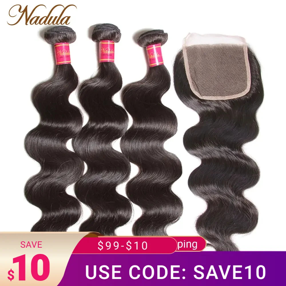 Nadula Hair Hd Lace Closure Brazilian Body Wave Bundles With Closure 4x4 Lace Closure Brazilian Hair Weave Bundles With Closure