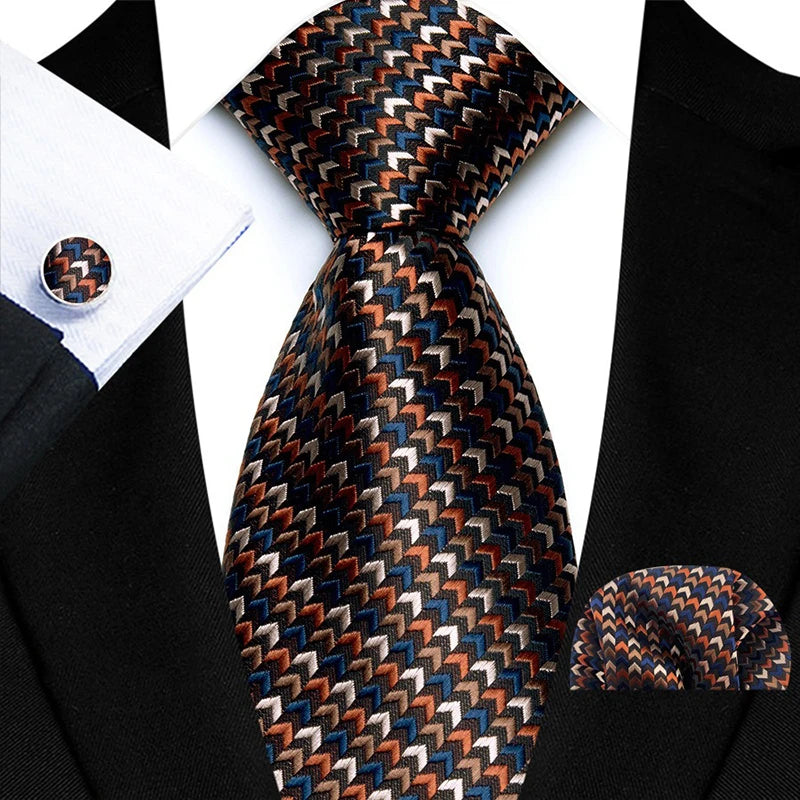 Luxury Brand Design Tie for Men Tie Set Classic Plaid Necktie Cufflinks Handkerchief Set For Formal Wedding High Quality Gravata