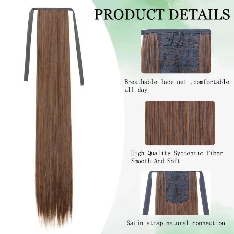 30Inch Synthetic Long Straight Hair Extension Ponytail Drawstring Fiber Hair Increase Volume And Length for Women Daily Use