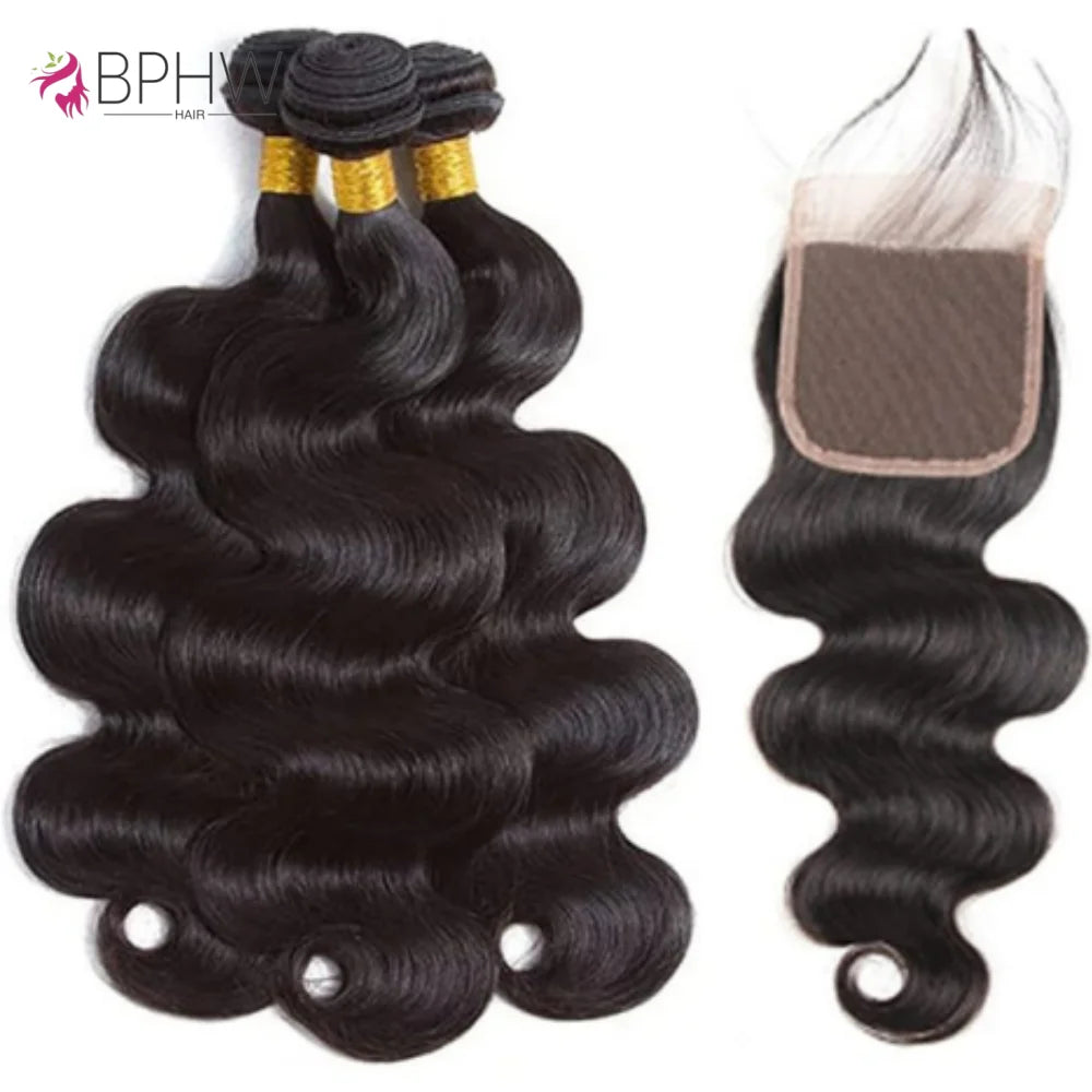 Body Wave 3 Bundles With 4x4 Closure Human Hair 3 Bundles With Lace Closure Brazilian Hair Weave Bundles Remy Hair Extension