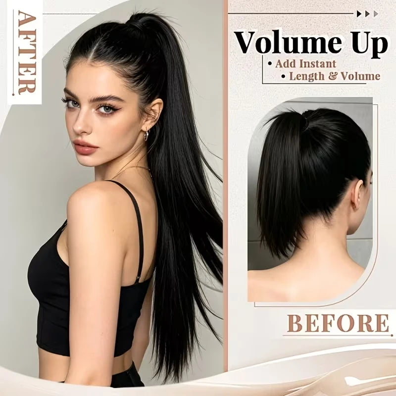 30Inch Synthetic Long Straight Hair Extension Ponytail Drawstring Fiber Hair Increase Volume And Length for Women Daily Use