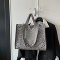 Women Paisley Print Quilted Tote Bag Large Capacity Casual Shoulder Handbag Vintage Bandana Pattern Commuter Shopping Bag