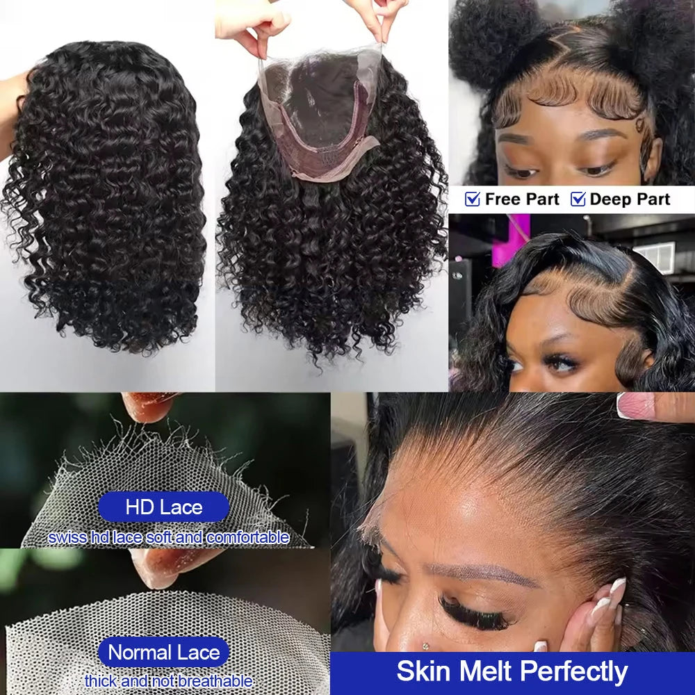 Brazilian Natural Black 13x6 Lace Front Wigs Wet and Wavy 250% Density HD Transparent Lace Frontal Wigs Jerry Curly 13x4 HD Swiss Lace Frontal Human Hair Wig Full Lace Pre Plucked Baby Hair for Women