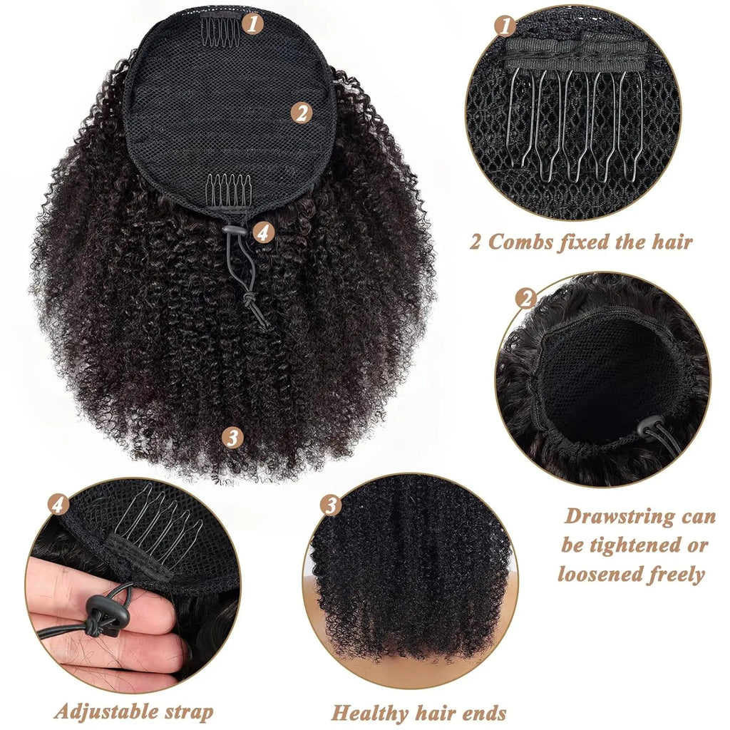 Synthetic Afro Puff Drawstring Ponytail Extension for Black Women Short Afro Curly Clip On Kinky Drawstring Bun