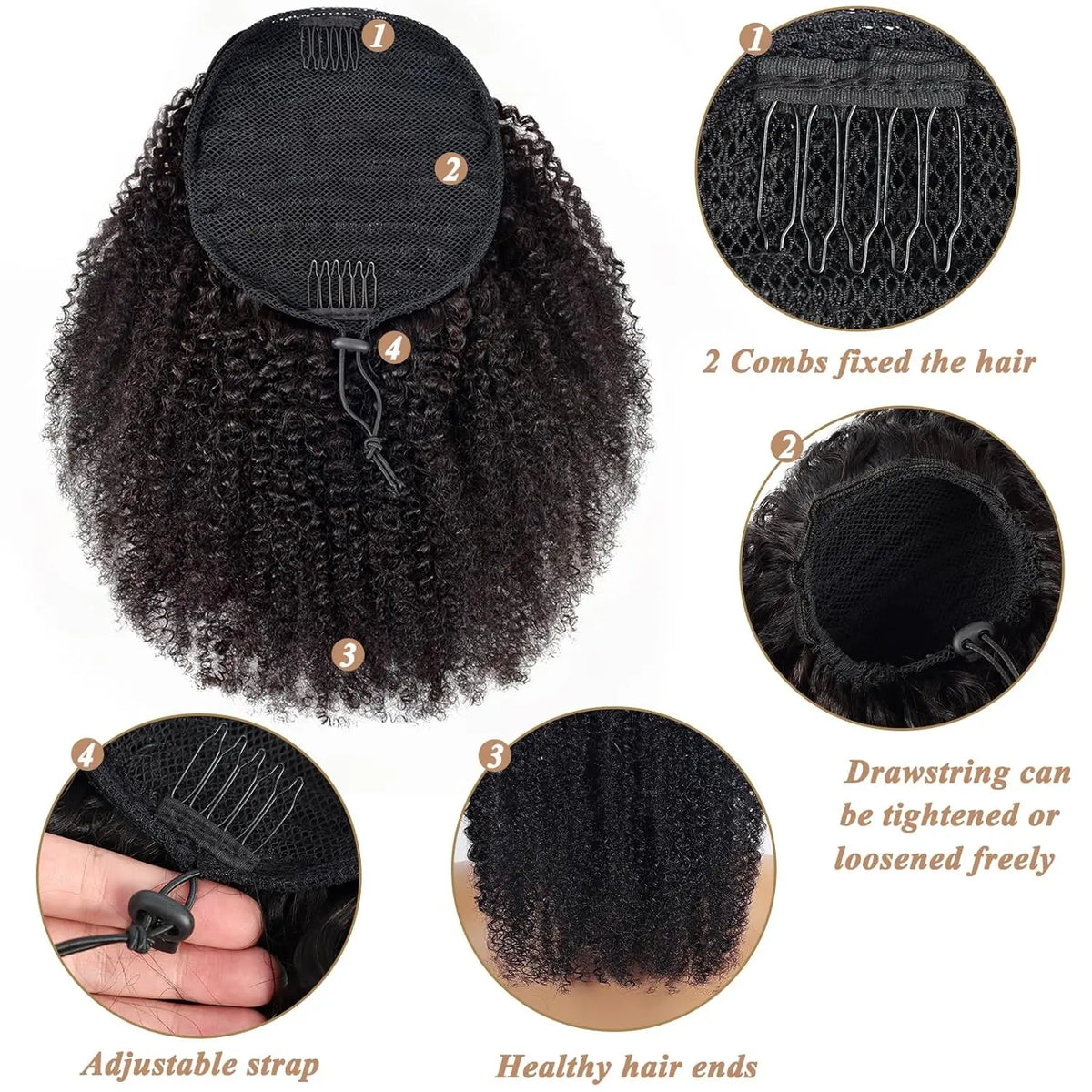 Synthetic Afro Puff Drawstring Ponytail Extension for Black Women Short Afro Curly Clip On Kinky Drawstring Bun
