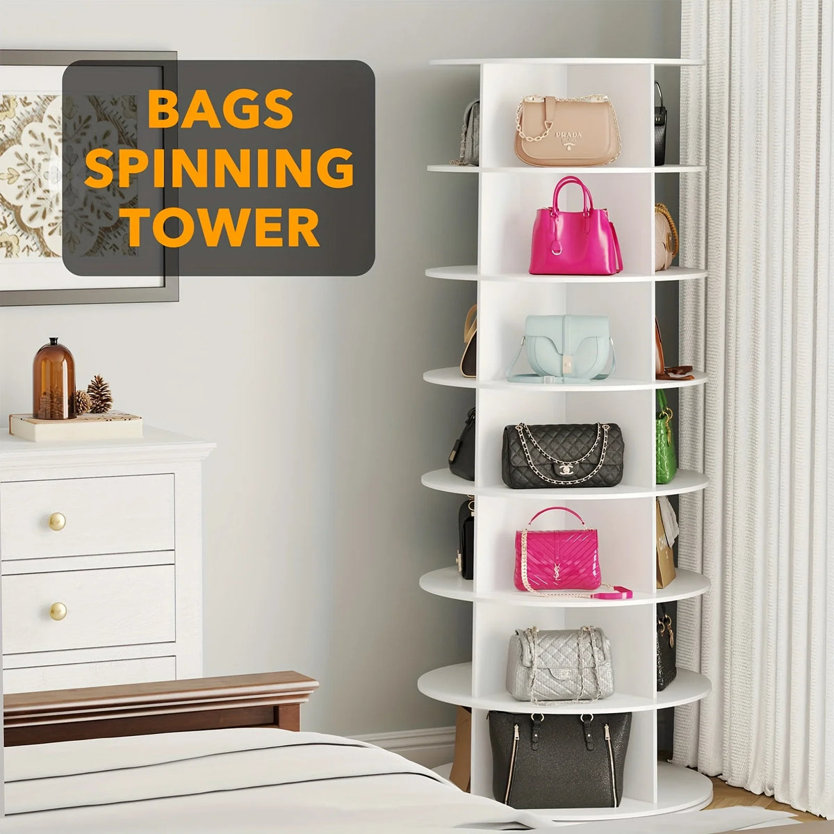 7-Tier Vertical Shoe Organizer Rack - 360° Spinning Tower | Foldable Space-Saving Storage for Home, Retail Store & Commercial