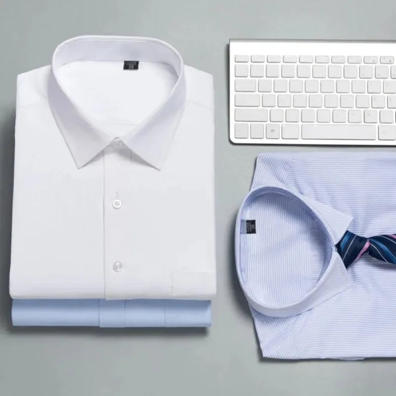 Men's Short Sleeved Dress Shirt Summer White Black Blue Pink Classic Solid Chemise Homme Male Business Casual Shirts KOACUS