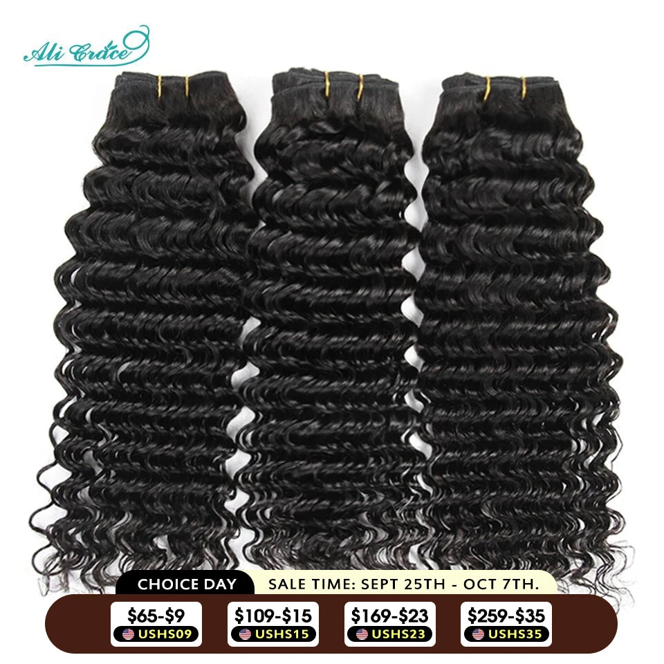 Ali Grace Hair Brazilian Deep Wave 3 Bundles 100% Brazilian Remy Hair 10-28 Inch Deep Curly Brazilian Human Hair For Black Women