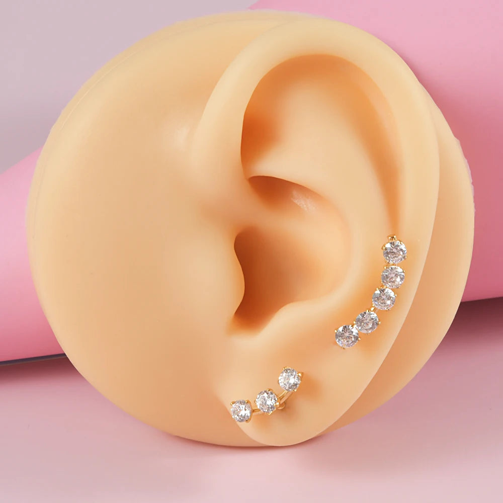 1PC Three/Five/Seven Stainless Steel Zircon Ear Tragus Cartilage Piercing Internal Thread Daith Lip Piercing Body Jewelry