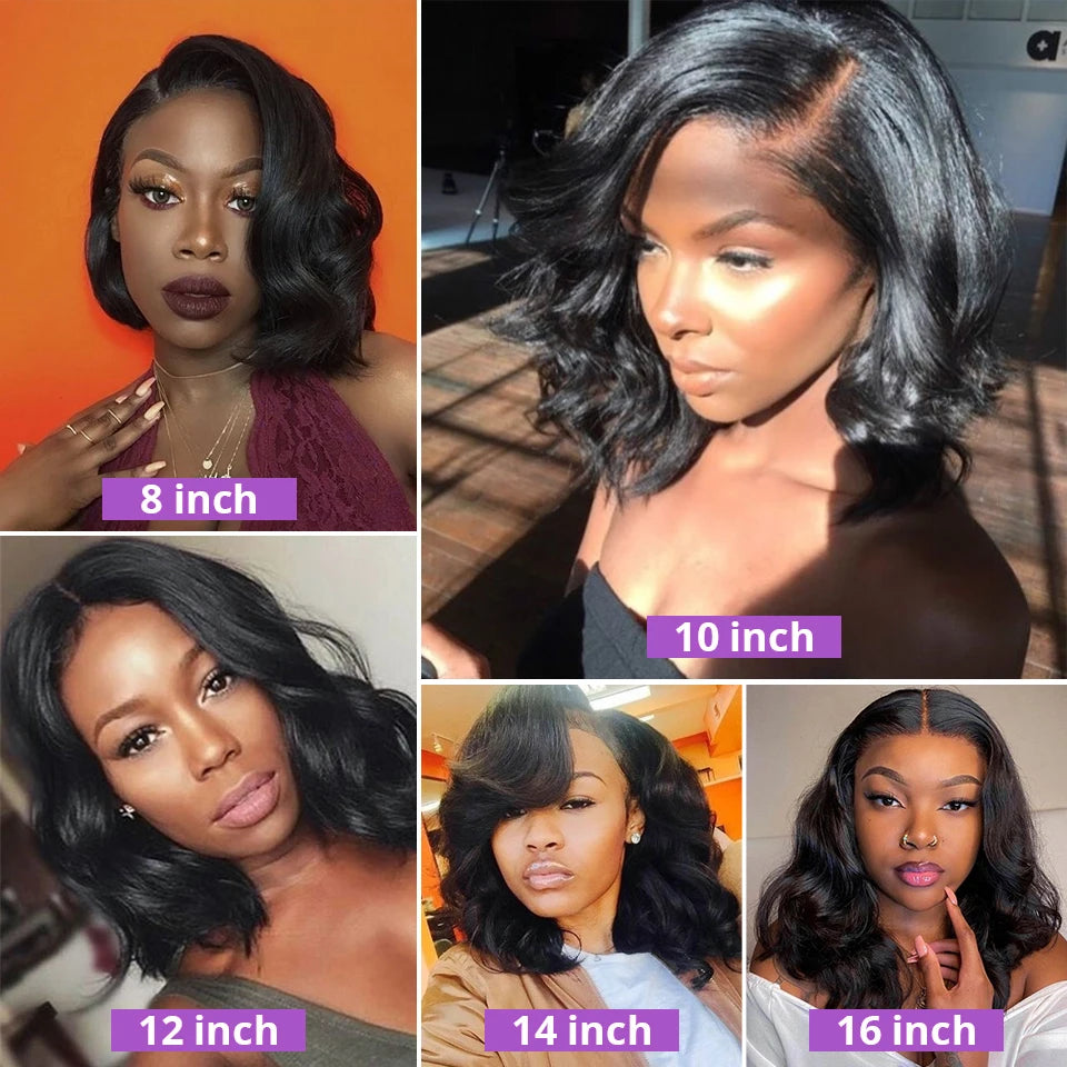 Indian Hair Body Wave Wigs 13x4 Transparent Lace Frontal 100% Human Hair Wig 4x4 Lace Short Bob Wigs Pre Plucked For Black Women
