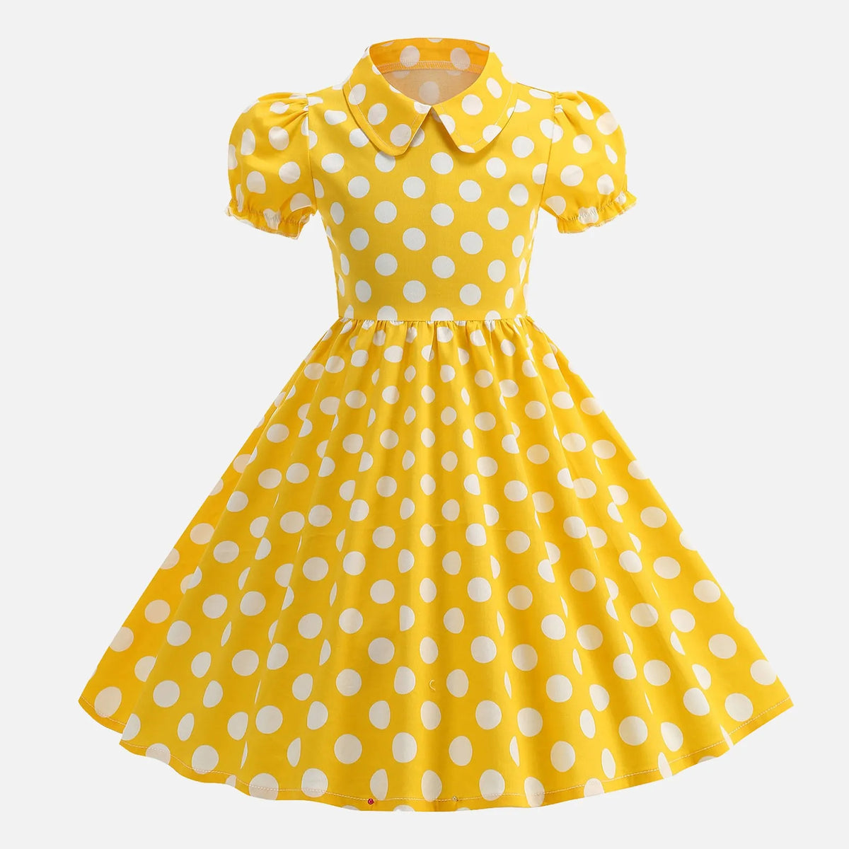 Girls Vintage Polka Dot Summer Dresses Elegant 50s Turn Down Collar Short Sleeve Princess Cocktail Dress Children'S Clothing