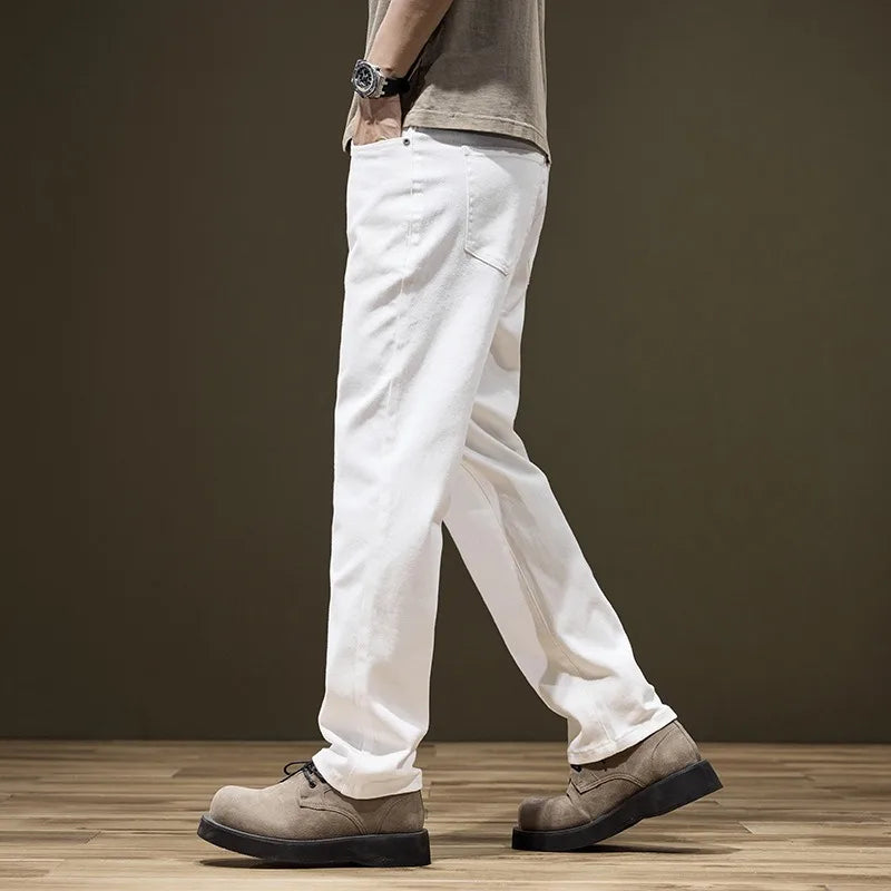 Tall Man White Jeans Straight Extra Long Boys Lengthened Plus Size 42 44 46 48 Loose Cotton Stretched Denim Pants Male Trousers