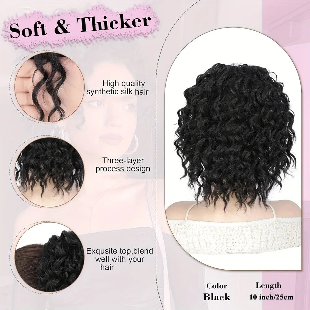LUPU Wavy Curly Ponytail Extension 10 Inch Black Brown Drawstring Ponytail for Black Women