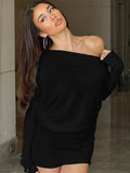 Women's Off-Shoulder Mini Dress Long Sleeve Oblique Neck Bodycon Sexy Short Fashion for Party Club Fall Winter
