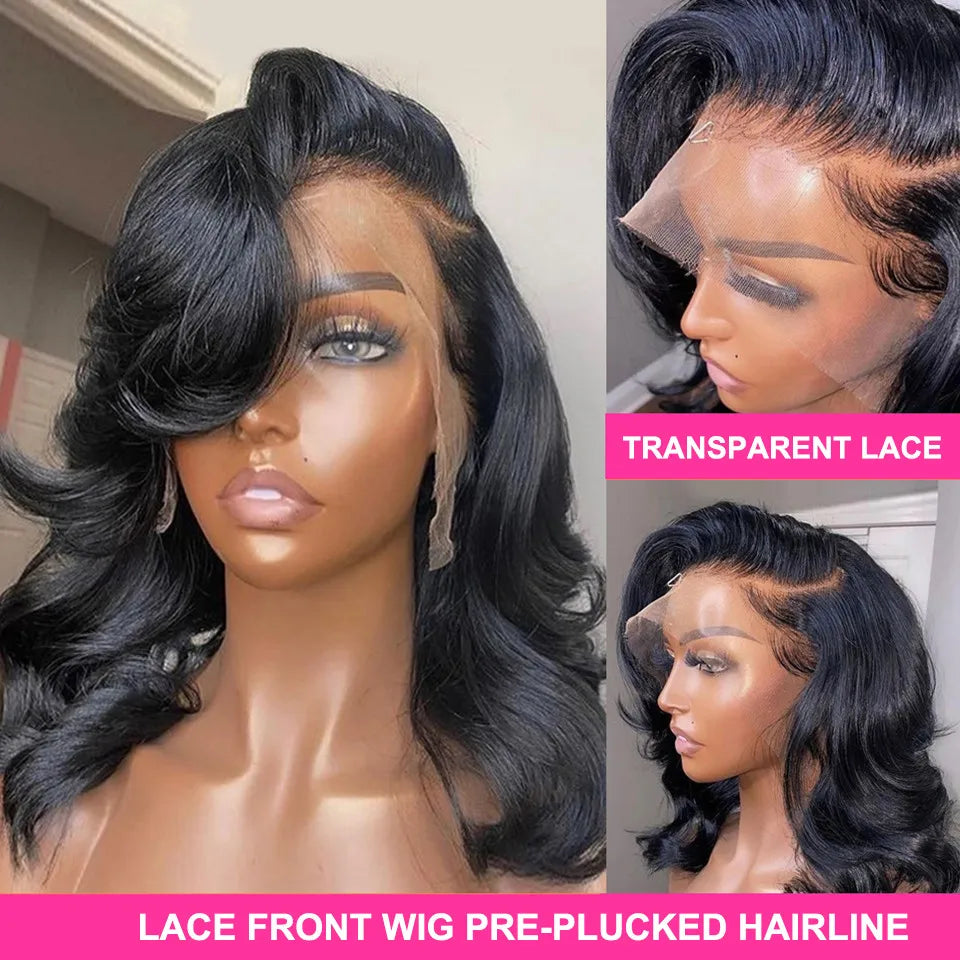 Indian Hair Body Wave Wigs 13x4 Transparent Lace Frontal 100% Human Hair Wig 4x4 Lace Short Bob Wigs Pre Plucked For Black Women