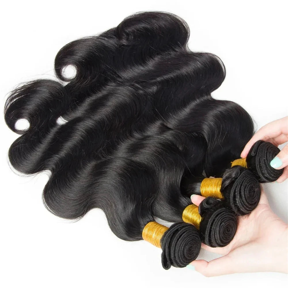 Body Wave 100% Human Hair Bundles With Closure Unprocessed Brazilian 3 Bundles with 4x4 Free Part Lace Closure For Women Remy