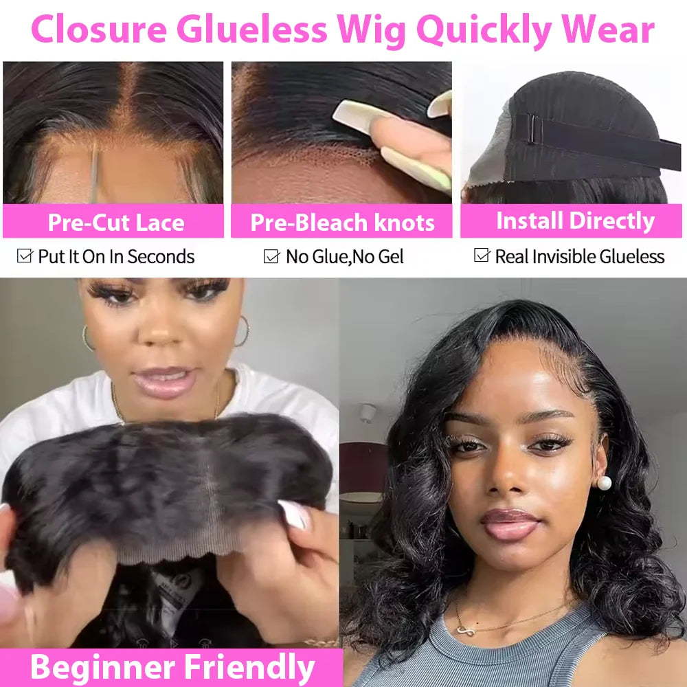 Short Body Wave Bob Wig 13x6 Transparent Lace Frontal Wig 100% Human Hair Brazilian 13x4 Pre Plucked Wigs 5x5 Ready to Go HD Lace Glueless Wigs For Women 250 Density
