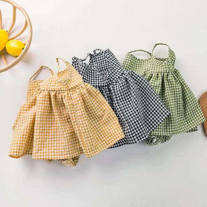 0-3Yrs Baby Girls Plaid Romper Sleeveless Bodysuits Cotton Summer Toddler Infant Kids Clothing Outfits