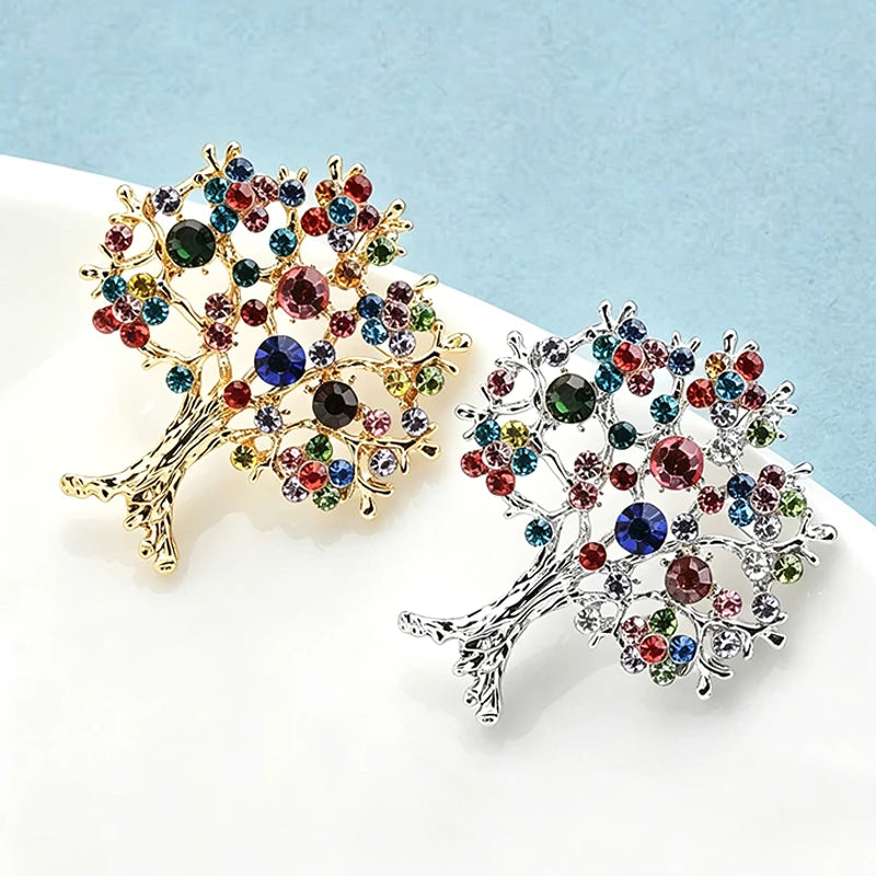 Wuli&baby Multicolor Rhinestone Tree Brooches Women Men Christmas Tree Party Office Casual Brooch Pins Gifts