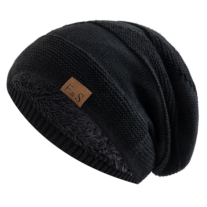 Hot Sale Unisex Classic Slouchy Winter Hats Plush Fur Lined Warm Beanie Cap Men Women Casual FS Label Decor Winter Knitted Hats
