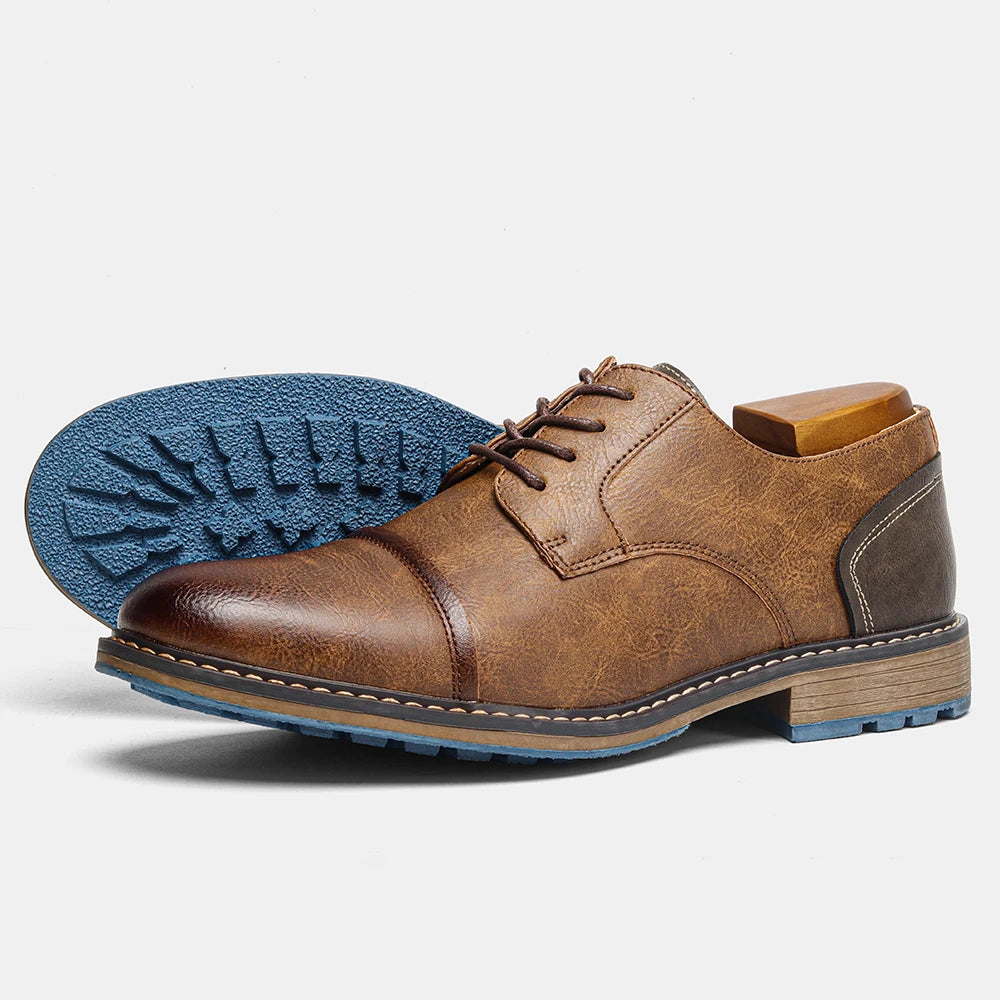 Men's Dress Shoes Burnished Finish Shoes For Man Office Shoes Man Blue Outsole Accents Men Cap Toe Shoes