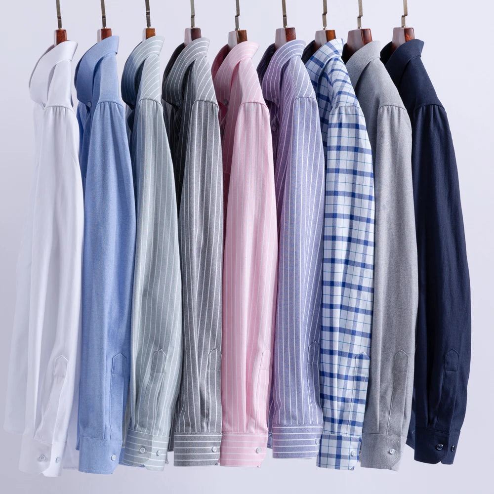 Men's Oxford Long Sleeve Multicolor Striped Plaid Dress Shirts Thick Cotton 100% Spring Fall Versatile Casual Button-Down Shirt