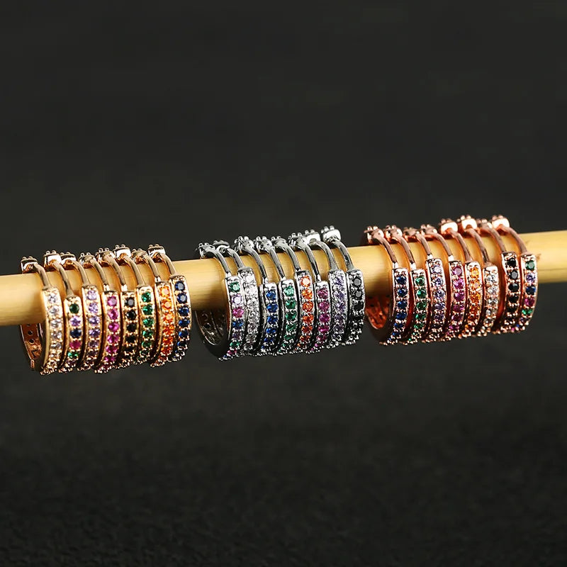 Cute Rainbow Small Hoop Earrings Crystal Multicolor Zircon Stone Tiny Huggies Minimal Round Circle Earring Piercing 6/8/10/12mm