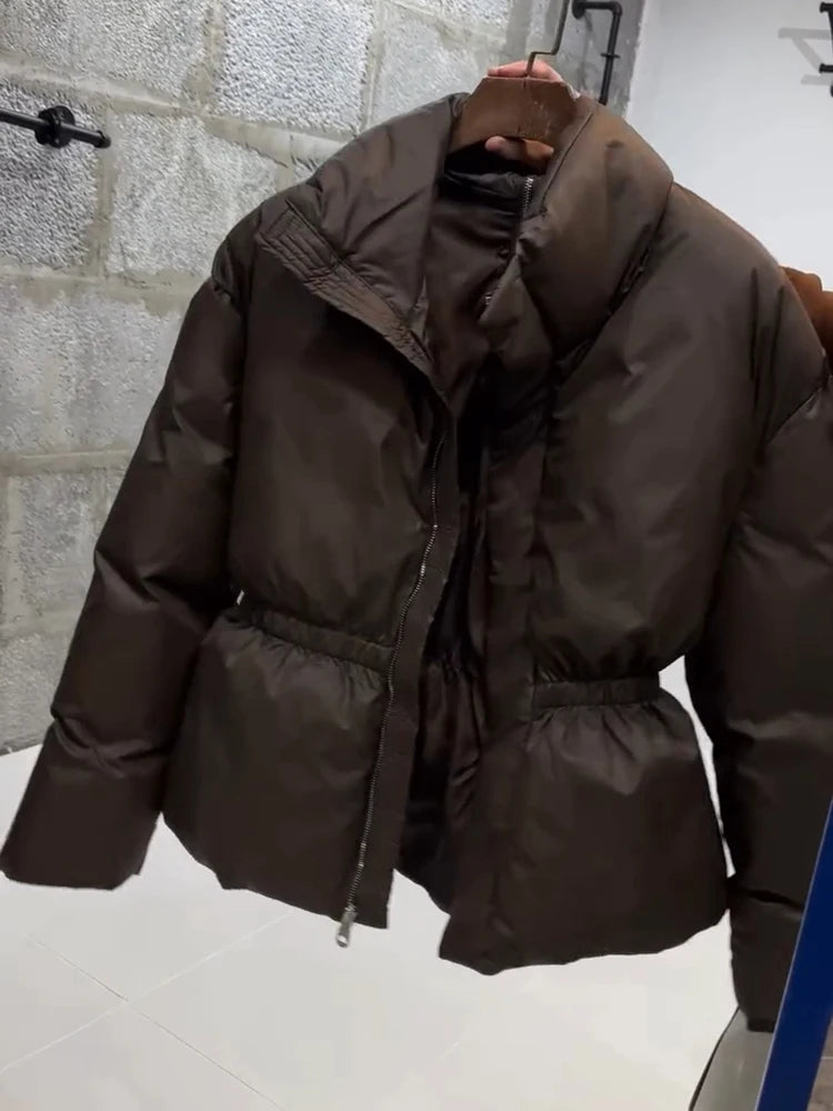Women's Winter Jacket Hooded Short Top Cropped Drawstring Waist Coat Long Sleeve Warm Oversized Jackets Streetwear Woman Clothes