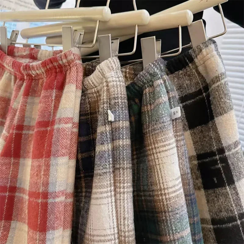 Winter Girls Lamb Wool Plush Warm Casual Pants Thickened Fleece  Children Wide Leg Pant Fashion Baby Plaid Trousers Kid Clothing