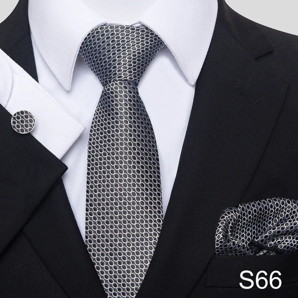 Jacquard Nice Brand Tie Pocket Squares Cufflink Set Necktie For Men Gold Striped Shirt Accessories Fit Wedding Luxury Party