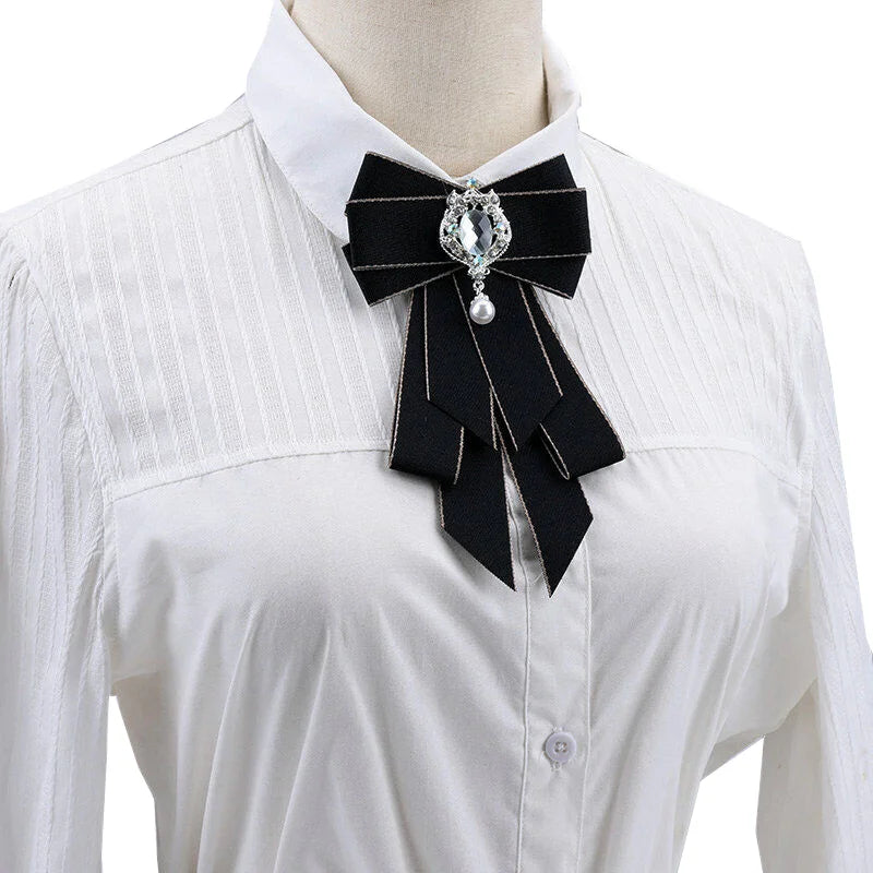 Hot School Girls Boy Elegant Classic Retro Big Bowtie Neck Tie Rhinestone Corsage Bowtie Cravat Gifts for Women Formal Neck Ties