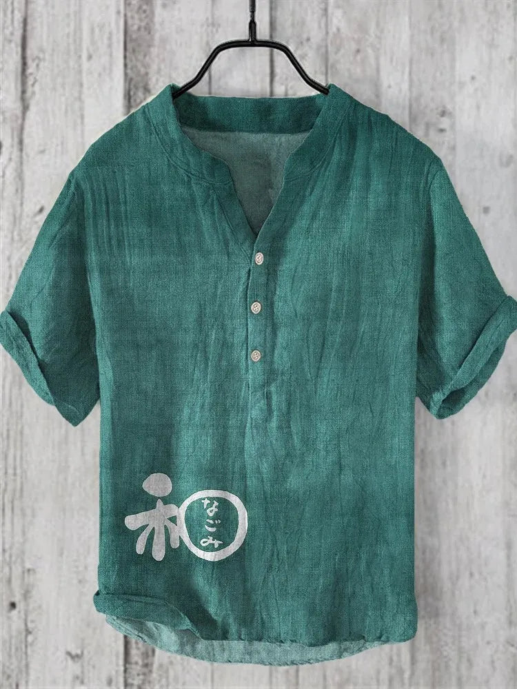 Men's Short Sleeve Tops Japanese Word Art V-Neck Shirt 6 Colors V-neck Retro Casual Daily Texture Fabric Blouses Harajuku