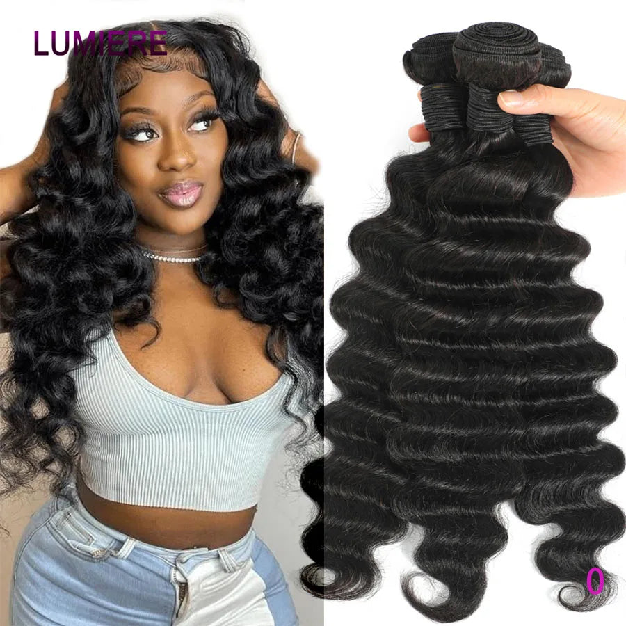 32 Inch Loose Deep Wave  Human Hair Bundles Brazilian Virgin Raw Curly Hair 1 3 4 Bundles Deep Wave Extensions Double Weft