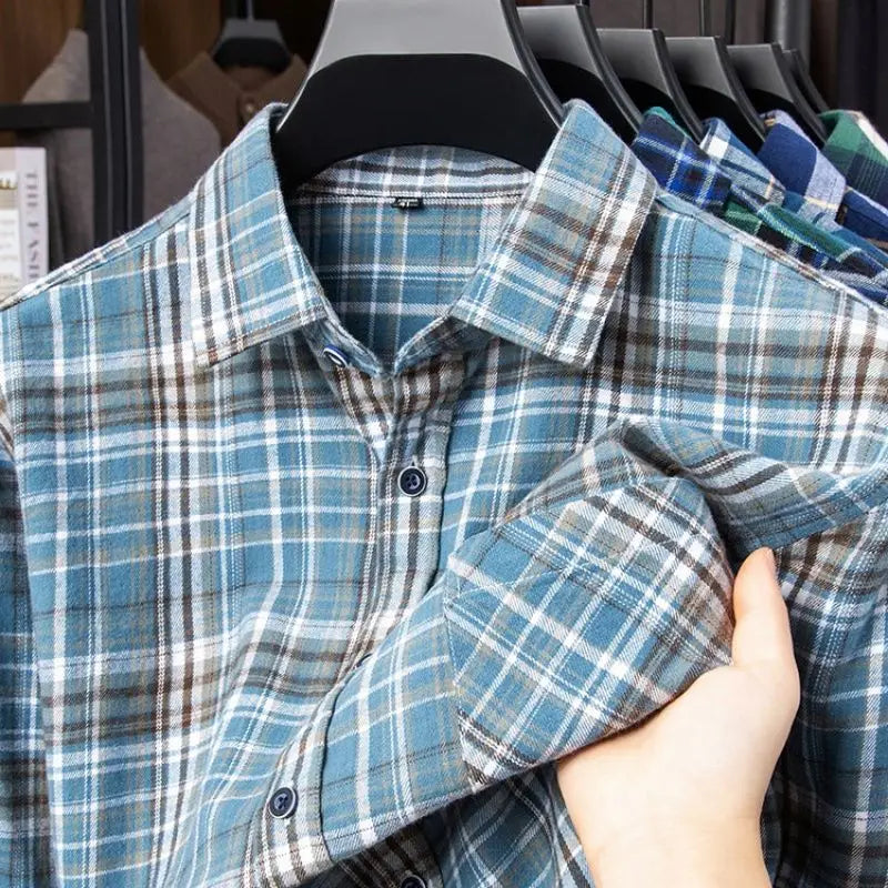 Size 11XL 10XL 9XL Fashion Flannel Plaid Shirts For Mens Long Sleeve Cotton Casual Soft Standard-Fit Male Shirt Blouse Clothing