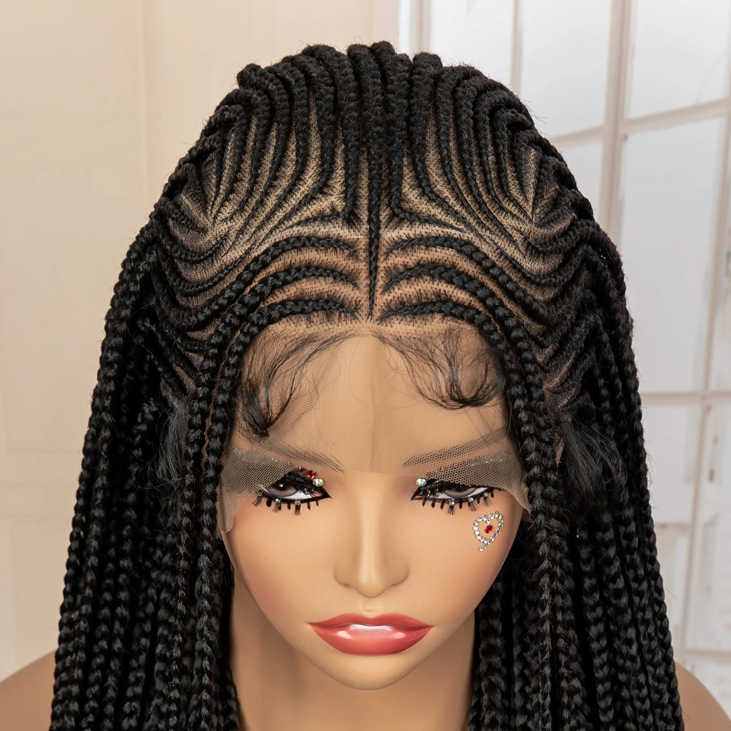 African Braided Hair Wigs Synthetic Full Lace Cornrow Knotless Box Braiding Wigs for Black Women Lace Frontal Crochet Braids Wig