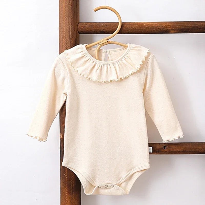 2025 New Autumn Newborn Baby Girls Bodysuits Long Sleeved Cotton Solid Color Infant Baby Girls Jumpsuit 0-24M Baby Girl Clothing