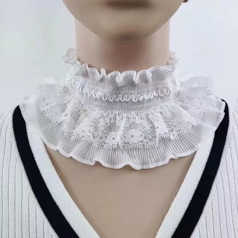 White Black Ruffle Elastic Lace Fake Collar Scarf High Neck Collar Pullover Elegant Neck Cover False Collar Clothing Accessories