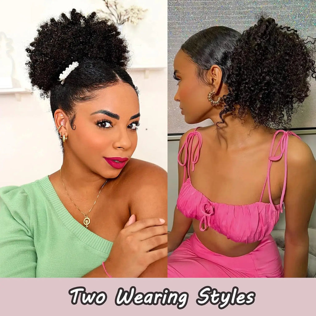 Synthetic Afro Puff Drawstring Ponytail Extension for Black Women Short Afro Curly Clip On Kinky Drawstring Bun