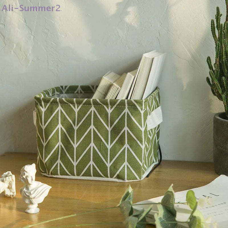 1pc Cotton Linen Fabric Waterproof Desktop Sundries Basket Storage Box Cosmetic Toy Organizer Underwear Socks Clothes Storagebag