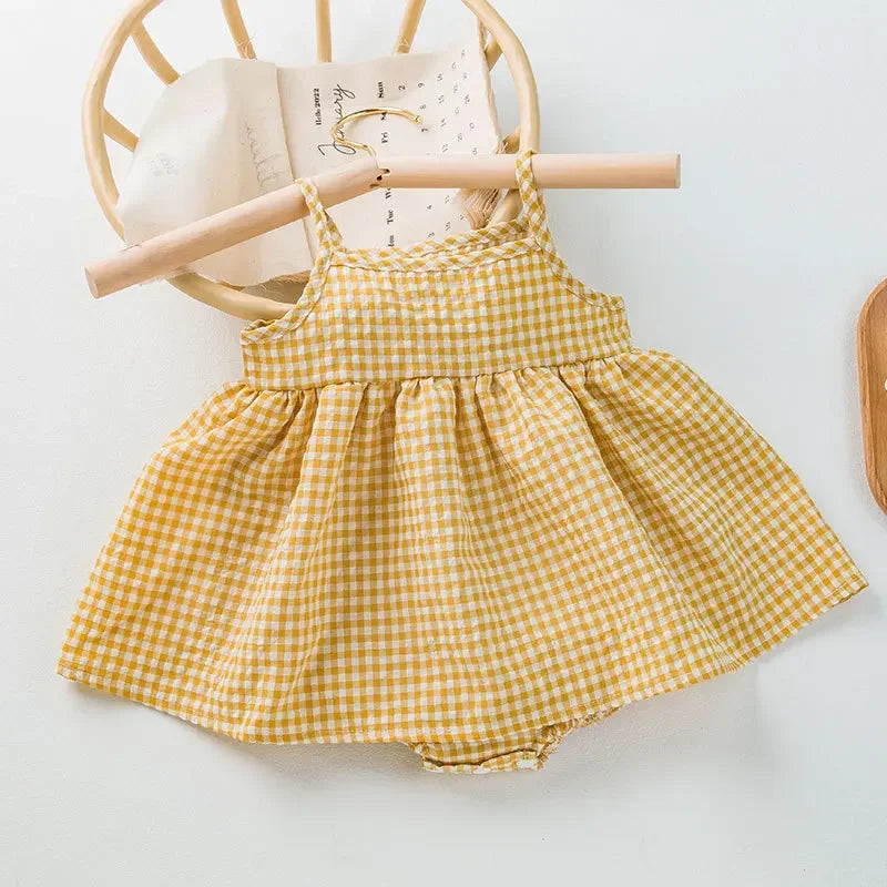 0-3Yrs Baby Girls Plaid Romper Sleeveless Bodysuits Cotton Summer Toddler Infant Kids Clothing Outfits