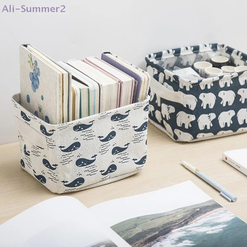 1pc Cotton Linen Fabric Waterproof Desktop Sundries Basket Storage Box Cosmetic Toy Organizer Underwear Socks Clothes Storagebag