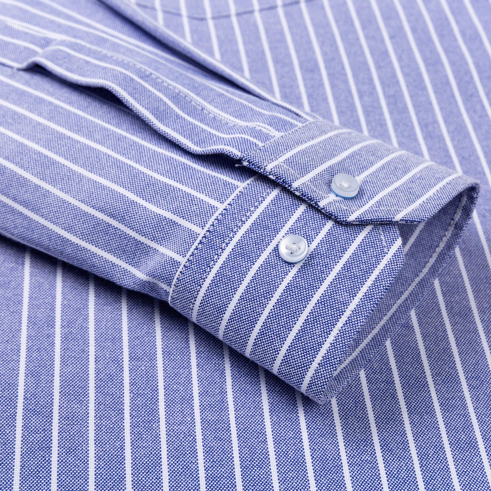Men's Oxford Long Sleeve Multicolor Striped Plaid Dress Shirts Thick Cotton 100% Spring Fall Versatile Casual Button-Down Shirt