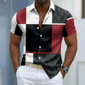 Men's Color Block Patchwork Shirt Button Up Short Sleeve Casual Streetwear 3D Print Turndown Shirt Blue Wine Brown Green